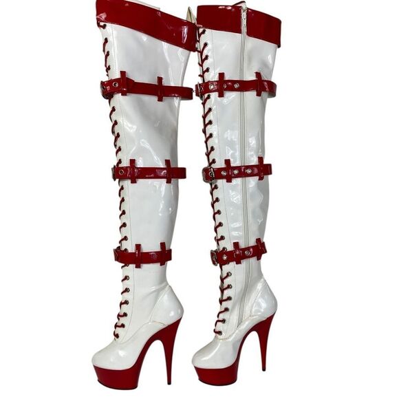 Funtasma Medic boots 6 Pleaser Wht/ Red lace up, zip, buckles - Picture 6 of 9